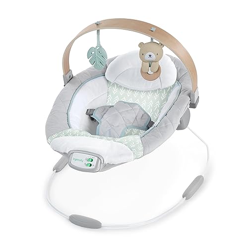 Ingenuity Soothing Baby Bouncer Infant Seat with Vibrations, -Toy Bar & Sounds, 0-6 Months Up to 20 lbs (Pink Flora the Unicorn) - Jamouz