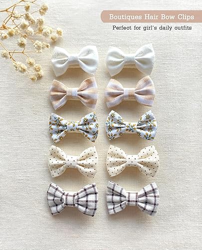 Baby Girls Hair Bow Clips, 20pcs Boutique Cotton Fully Lined Hair Pins, Non Slip Baby Barrettes Accessories for Infants Toddlers Fine Hair by Cherssy - Jamouz