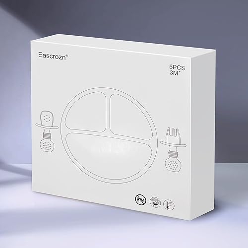 Silicone Feeding Set, 2 Pack Divided Toddler Plates with Suction, 2 Pack Utensils - Spoons & Forks, BPA Free, Baby Led Weaning Supplies - Jamouz