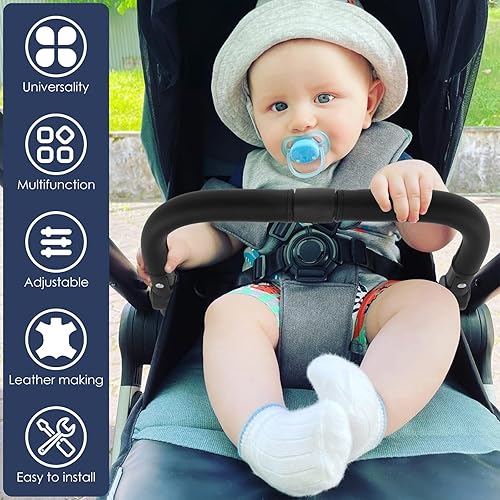 US Stroller Bumper Bar Angle Adjustable Armrest Stroller Handle Multifunctional Stroller Bumper Handle Removable Stroller Crossbar for Baby Stroller(1,black) - Jamouz