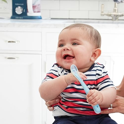 BEABA Baby's First Foods Spoon Set, Original Silicone Baby Spoons, Baby Essentials, Baby Spoons, Pack of 4 Baby Gift Set, BPA Lead & Phthalate Free, Rain - Jamouz