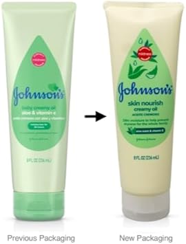 Johnson's Skin Nourish Creamy Oil, Aloe Scent & Vitamin E, Creamy Oil Helps Prevent Dryness & Moisturizes Baby's Delicate Skin for 24 Hours, Hypoallergenic & Non-Greasy, 8 fl. oz - Jamouz