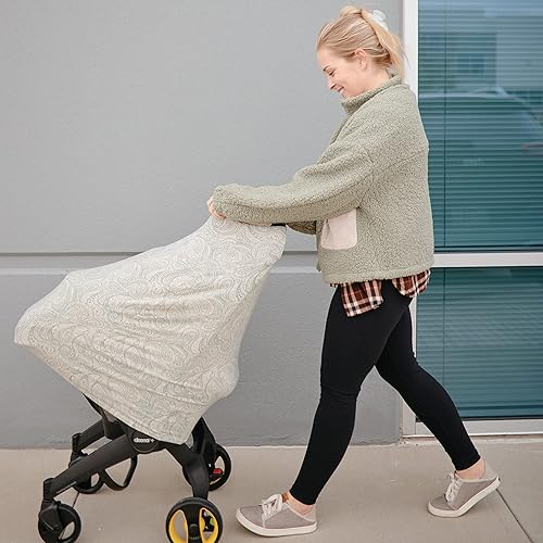 mushie Baby Car Seat Canopy Cover | Breathable & Stretchy Multi Use Cover for Breastfeeding, Nursing, High Chair, Shopping Cart, Strollers (Fog) - Jamouz