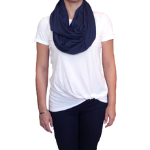Infinity breastfeeding scarf in navy blue nursing cover wide and lightweight full privacy coverage