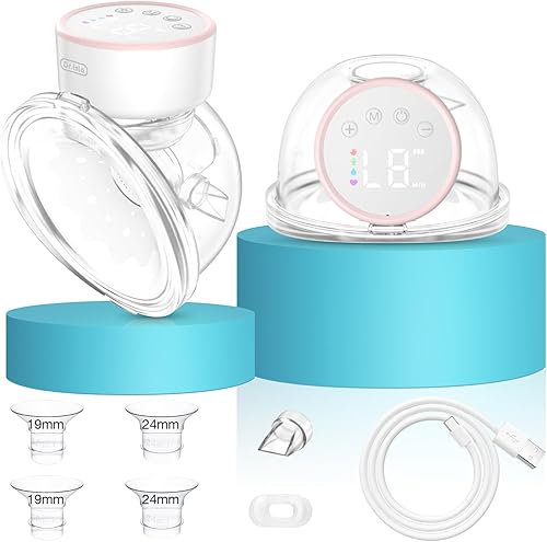 Hands Free Breast Pump - Portable Wearable Electric Breastfeeding Pump, Double-Sealed Flange, Painless & Silent, 4 Modes 48 Levels Memory Function, 19mm 24mm 27mm Flanges, EB29 Pink, 2 Pack - Jamouz