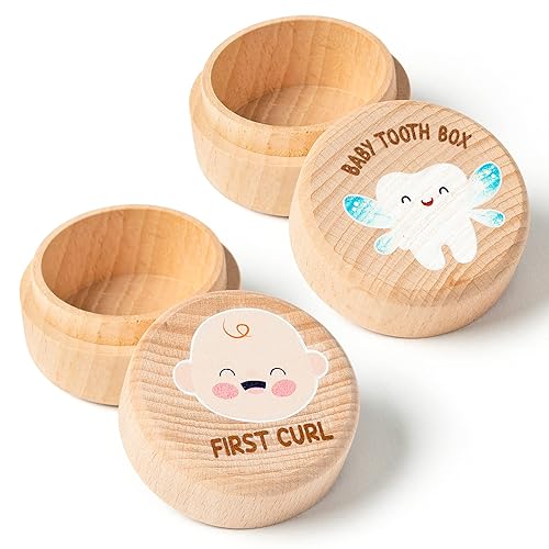 2Pcs Colorful Tooth Fairy Box for Girl Wooden Tooth Fairy Keepsake Box to Place Under Pillow Cute Lost Milk Dentition Holder Baby Toddler Memory Case for Baby Shower Birthday Gift - Jamouz