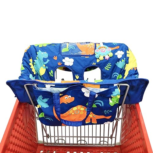 Portable 2-in-1 Grocery Cart Seat Cover and Baby Highchair Cover (Navy Blue Dinosaur) - Jamouz