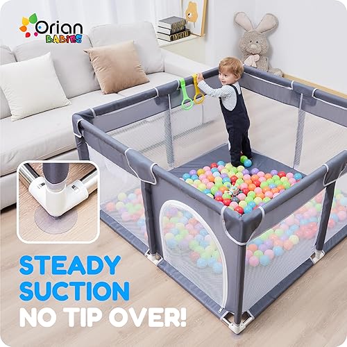 Orian Baby Playpen 50x50 Large Playpen for Babies and Toddlers, Oxford Fabric, Indoor & Outdoor Play Pen, 10 Colorful Balls, 4 Pull Up Rings, Carry Bag - Jamouz