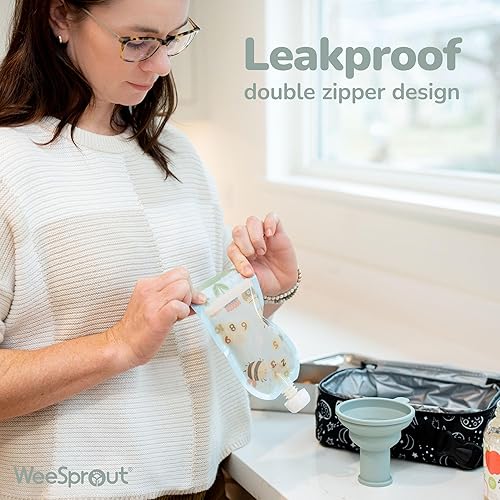 WeeSprout Double Zipper Reusable Food Pouches (5 Fl Oz, Blue) - Jamouz