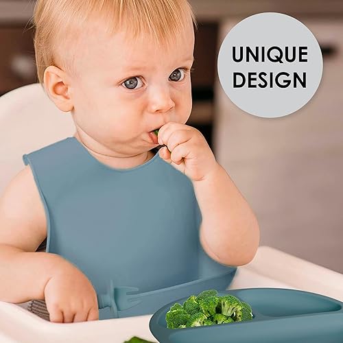 Bluet B- Silicone Baby Feeding Set - Baby Led Weaning Supplies - Baby Spoons, Suction Bowl - Plate - Baby Utensils Set - Silicone Feeding Set for Baby First Foods, Infant Eating - 8pcs - Purple - Jamouz
