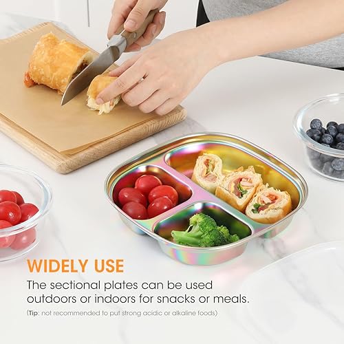 AIEVE Stainless Steel Kids Plates, Pack of 4 Stainless Steel Divided Toddler Plate with Lids - Jamouz