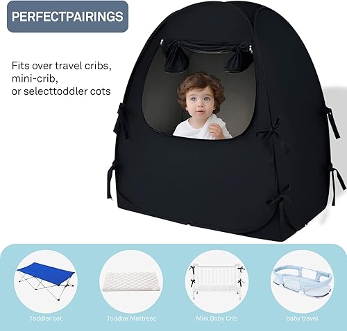 Mengersi Blackout Crib Tent Safety Pop Up Tent,Mini Crib and Pack N Play Tent Travel Crib Tent,Blackout Canopy Crib Cover, Sleep Pod for Kids Toddler Baby - Jamouz