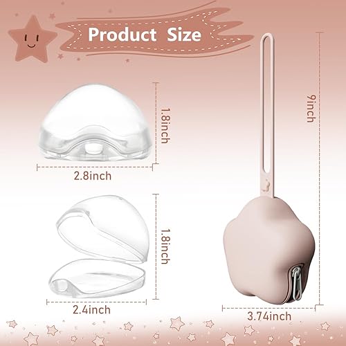 4 Pack Pacifier Holder Case,2pcs Silicone Portable Pacifier Pouch and 2pcs Transparent Nipple Holder Case Container, On-the-GO Pacifier Storage Container Box,BPA Free, Easy to Clean（Pink+Khaki） - Jamouz