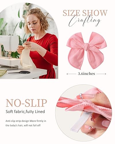 doboi 20PCS Fable Bows 4.5 Inch Hair Clips Baby Girls Cotton Linen Bows for Girls Solid Color Hair Accessories for Baby Toddlers Kids - Jamouz