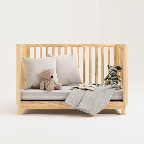 Storkcraft Santos 3-in-1 Convertible Crib (White with Natural) – GREENGUARD Gold Certified, Fits Standard Crib Mattress, Converts to Toddler Bed, Modern Style, Rounded Designer Details - Jamouz