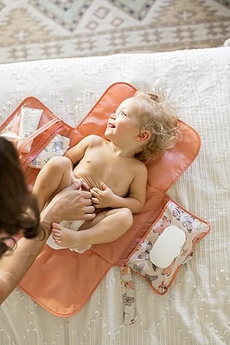 Tiny Twinkle Portable Diaper Changing Pad, Foldable Waterproof Baby Change Pad for Newborn Girl & Boy with Smart Wipes Pocket (Beige Checkers) - Jamouz