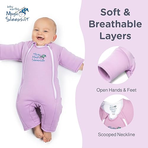 Magic Sleepsuit Baby Merlin's 100% Cotton Baby Transition Swaddle - Baby Sleep Suit - Lavender colour -for 3-6 Months baby - Jamouz