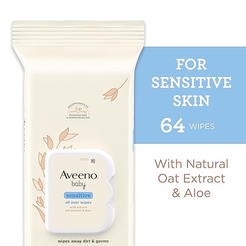 Aveeno Baby Sensitive All Over Wipes with Aloe & Natural Oat Extract for Face, Bottom, Hands & Body, pH-Balanced, Hypoallergenic, Fragrance-, Phenoxyethanol- & Alcohol-Free, 64 ct - Jamouz