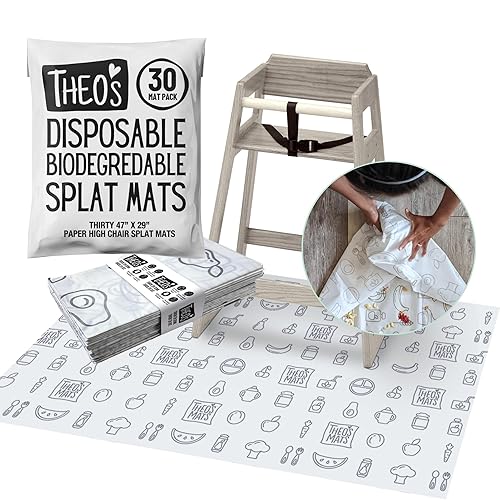 30 Pack | Disposable Splat Mats | Biodegradable + Compostable | THEO'S MATS | Under Highchair Splat Mat for Floor | Baby Led Weaning Supplies | (THEO001) - Jamouz