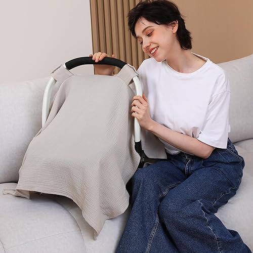 100% Muslin Cotton Car Seat Cover Baby, Carseat Canopy Cover, Universal Fit Stroller Covers for Boys and Girls (Roman Green) - Jamouz