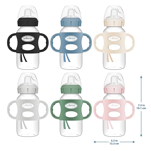 Dr. Brown's Milestones Wide-Neck Sippy Spout Bottle with 100% Silicone Handles, Easy-Grip Handles with Soft Sippy Spout, 9oz/270mL, Green & Gray, 2-Pack, 6m+ - Jamouz