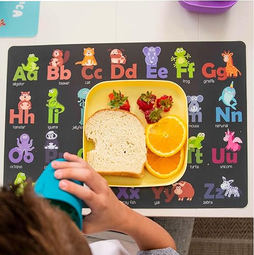 Hapinest 6 Pack Reusable Non Slip Educational Placemats for Kids & Toddlers, Learning Mat Alphabet Numbers US Map Placemats, Kids Placemats for Dining Table School, Wipeable Washable Plastic Placemat - Jamouz