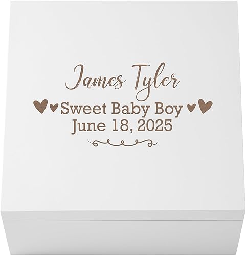 Let's Make Memories Personalized Baby's First Keepsake Box - Memento Storage - Memories Box - Nursery Décor - For Boys - 6' Hx12 Square - Jamouz
