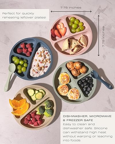 Hippypotamus Toddler Plates with Suction - 100% Food-Grade Silicone Baby Plates - Microwave & Dishwasher Safe - BPA Free - Set of 3 (Sage/Blush/Nude) - Jamouz