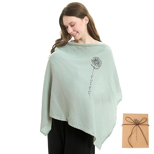 RWRWMOONPUT Muslin Nursing Cover for Baby Breastfeeding, Nursing Clothes with Hoop for Mom Breathable, Cotton Multi-use Carseat Canopy (Jadeite) - Jamouz