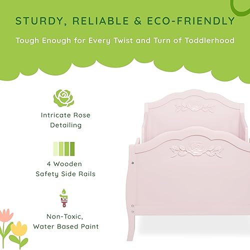 Rose 3-in-1 Convertible Toddler Bed in Blush Pink, Greenguard Gold Certified, JPMA Certified, Safety Rails, Made of Sustainable New Zealand Pinewood - Jamouz