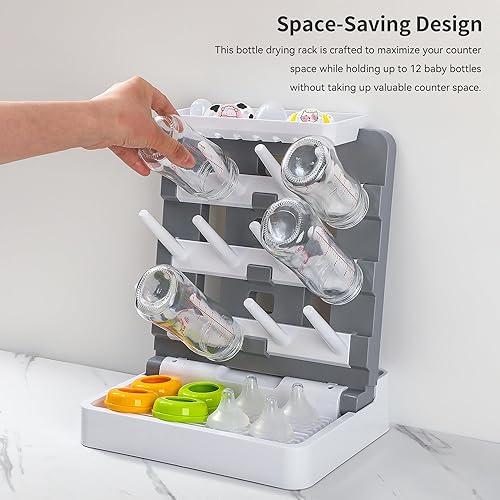 Baby Bottle Drying Rack, Vertical Standing Bottle Dryer Rack Holder-Space Saving Baby Bottle Drying Rack for Countertop-Holds Up to 12 Baby Bottles & Cup - Jamouz