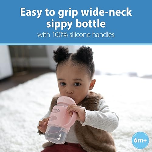 Dr. Brown's Milestones Wide-Neck Sippy Spout Bottle with 100% Silicone Handles, Easy-Grip Handles with Soft Sippy Spout, 9oz/270mL, Green & Gray, 2-Pack, 6m+ - Jamouz