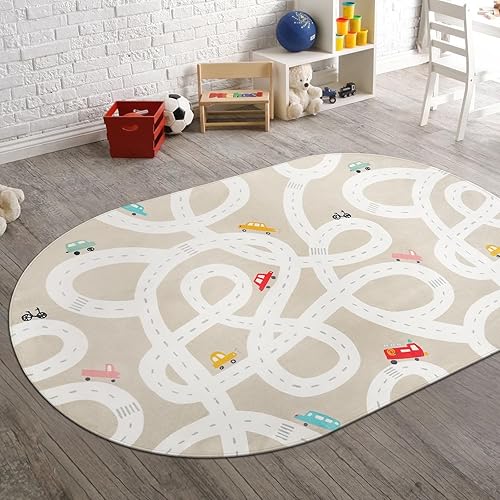 LIVEBOX Road Traffic Kids Play Area Rug 3'x5' Washable Playroom Educational & Fun with Cars and Toys Non-Slip Children Nursery Rugs for Living Room Bedroom Classroom Entryway Kids Tent - Jamouz