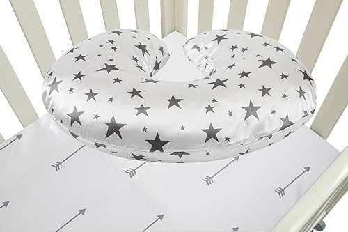 Satin Nursing Pillow Cover Set - 2 Pack Ultra Soft Silk, Compatible with Boppy Pillow for Breastfeeding, Protects Baby Hair & Skin - Grey Arrows & Stars - Jamouz