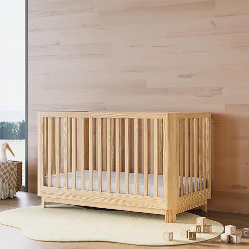 Storkcraft Santos 3-in-1 Convertible Crib (White with Natural) – GREENGUARD Gold Certified, Fits Standard Crib Mattress, Converts to Toddler Bed, Modern Style, Rounded Designer Details - Jamouz