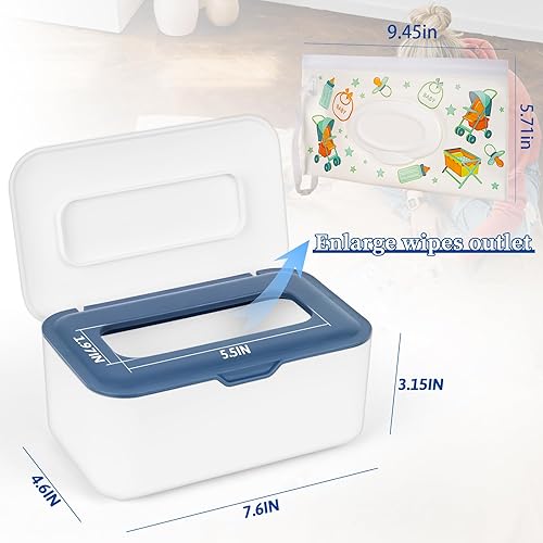 Diaper Wipes Dispenser Wipes Holder, Wipes Tissue Case Keeps Wipes Fresh Tissue Wipes Container with Lid (Blue) - Jamouz
