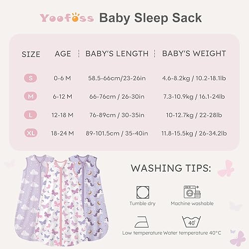 Yoofoss Baby Sleep Sack 6-12 Months Wearable Blanket for Babies 100% Cotton 2-Way Zipper TOG 0.5 Toddler Sleeping Sack 3 Pack, Soft Lightweight Sleep Sacks - Jamouz