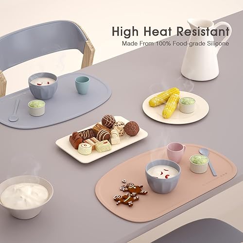 Cuddle Campus Set of 3 Silicone Placemats with Raised Edges for Kids,Toddlers,Babies, Non-Slip Dinning Table Mat, Baby Eating Mat, Food Mat - Jamouz