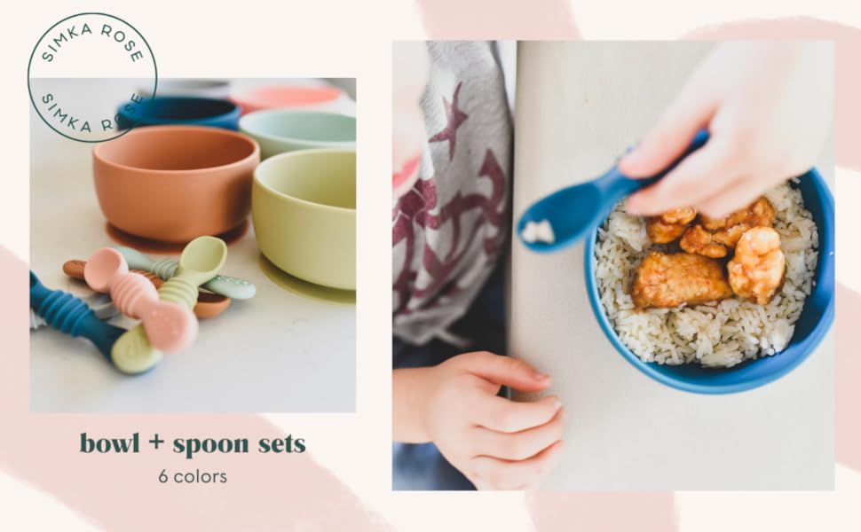simka rose suction base silicone bowl and spoons for baby