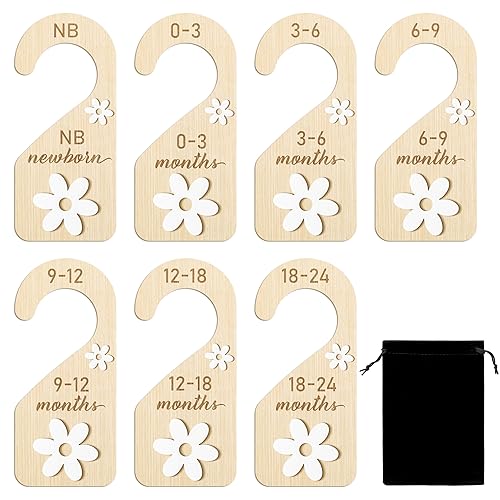 R HORSE 8Pcs Safari Baby Closet Dividers, Double Sided Nursery Hanger Dividers Wood Baby Closet Size Organizers for Boy Girl Birthday Christmas Gift (0-24 Months) - Jamouz