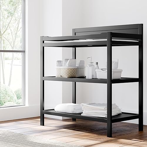 Storkcraft Alpine Changing Table (White) – GREENGUARD Gold Certified Nursery Changing Table, Includes Water-Resistant Changing Pad, 2 Shelves for Nursery Storage and Organizing - Jamouz