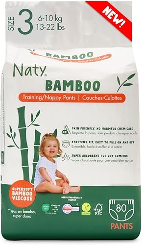 Naty Bamboo Viscose Training Pants – Silky Soft, Potty Training Underwear, Plant Based Pull ups, Dermatologically Tested for Sensitive Skin & Super Absorbent (Size 6, 68 Count) - Jamouz