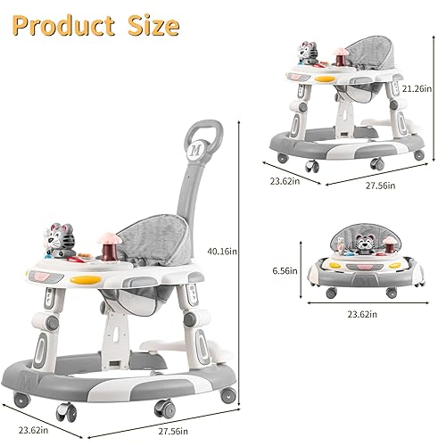 Baby Walker, 4-in-1 Foldable Baby Walkers and Baby Activity Center with Toys Tray,3-Gear Height Adjustable Infant Toddler Baby Walker with Wheels for Baby Boys and Girls 6-24 Months(Blue) - Jamouz