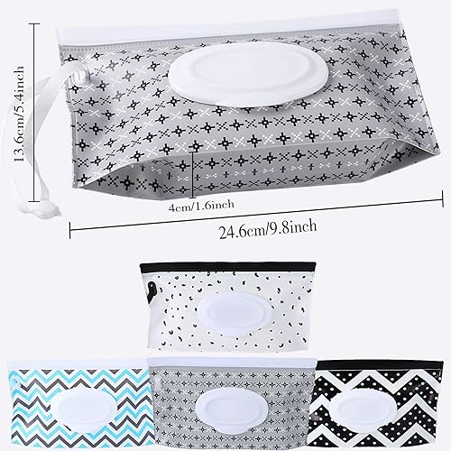 FEBSNOW 4 Pack Baby Wipe Dispenser, Portable Refillable Wipe Holder, Baby Wipes Container, Wipe Dispenser, Reusable Travel Wet Wipe Pouch (Geometric) - Jamouz