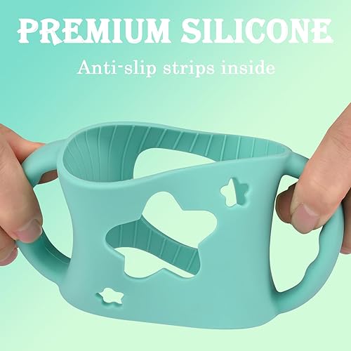 4 Pack Baby Bottle Handles, Silicone Bottle Handles for Dr Brown Wide-Neck Baby Bottles (White+Blue+Green+Grey) - Jamouz