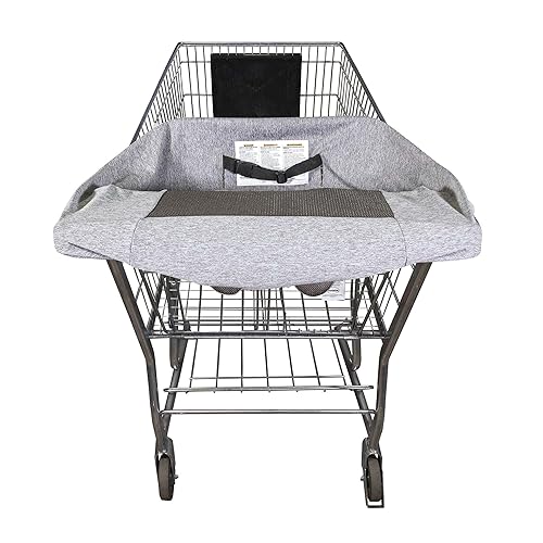 Boppy Compact Shopping Cart Cover, Antibacterial Treated, Gray Heathered with Storage Pouch, Easy-on Stretch Fabric for Single and Wide Shopping Carts and Playground Swings, 6-48 Months - Jamouz