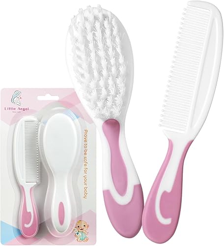 Baby Hair Brush and Comb Sets, New Born Baby Hair Brushes, Perfect Baby Registry Gift for Newborns(Pink) - Jamouz