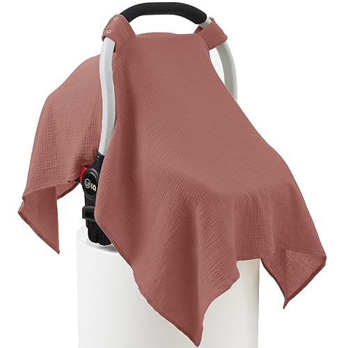 100% Muslin Cotton Car Seat Cover Baby, Carseat Canopy Cover, Universal Fit Stroller Covers for Boys and Girls (Roman Green) - Jamouz