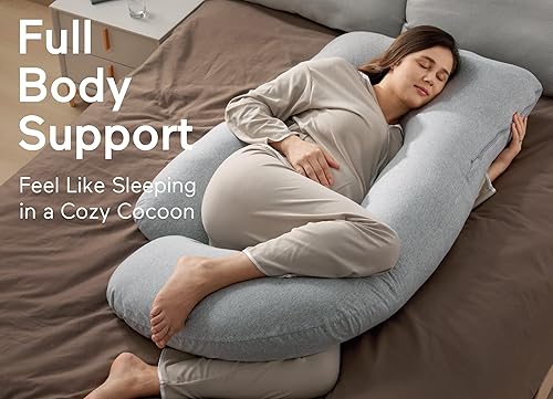 Momcozy Pregnancy Pillows for Sleeping, U Shaped Full Body Maternity Pillow with Removable Cover - Support for Back, Legs, Belly, HIPS for Pregnant Women, 57 Inch Pregnancy Pillow for Women, Grey - Jamouz