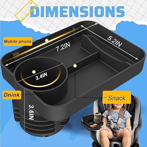 Car Seat Cup Holder Tray - Silicone Travel Tray for Car Seat with Expandable Base for Fruit, Toys, Books Fits Most Cup Holders - Jamouz